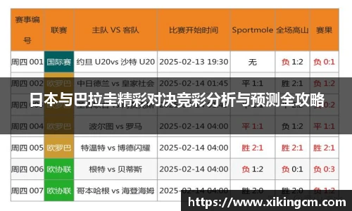 日本与巴拉圭精彩对决竞彩分析与预测全攻略